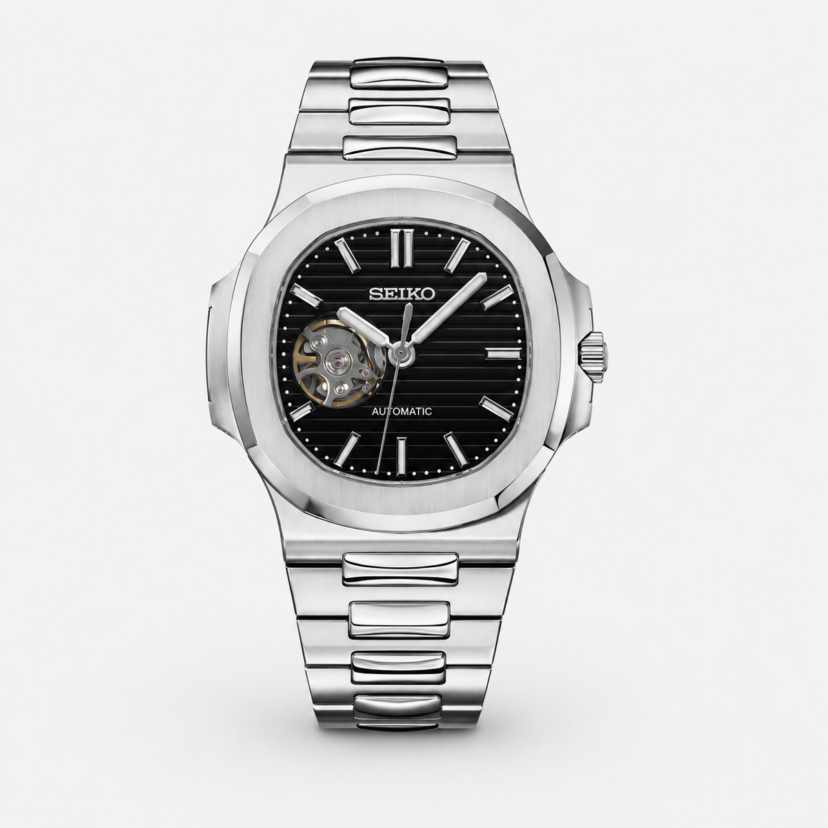 Seiko Mod Nautilus "Open Heart Black"