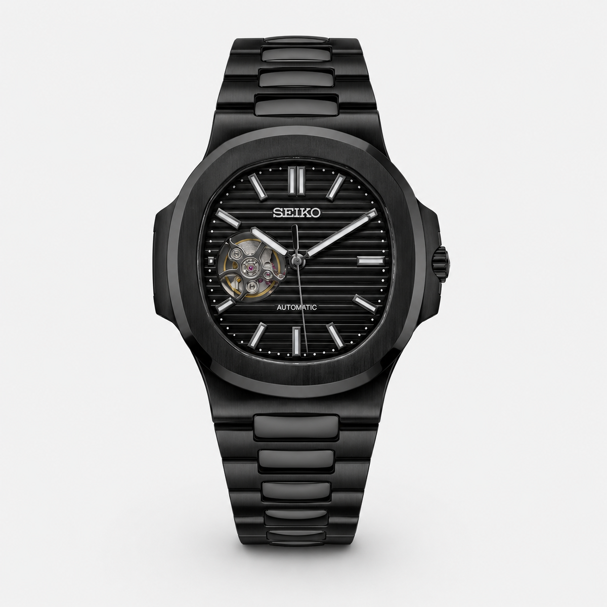 Seiko Mod Nautilus "Open Heart All Black"